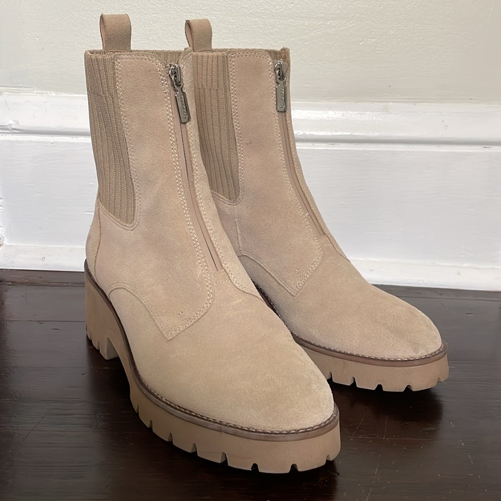 Blondo Waterproof Stylish Tan Khaki Tall Ankle Zipper Boots With Wedge Size 10